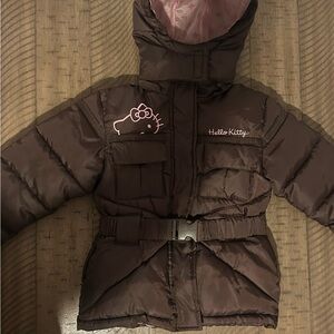 Sanrio Brown Puffer Jacket with Hello Kitty